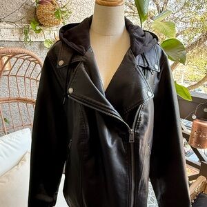 Levi's Black Faux Leather Hooded Moto Jacket